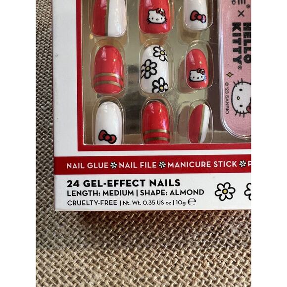 Creme Shop HELLO KITTY Red White Bow Face Set Of 28 Gel Press On Nails NEW - Picture 4 of 9